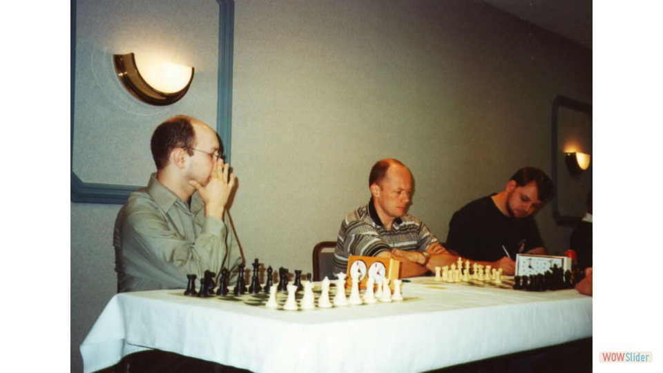 FM Igor Igor Nikolayev at NY State Championship, Rochester, NY, 2001. GM Joel Benjamin on the left.